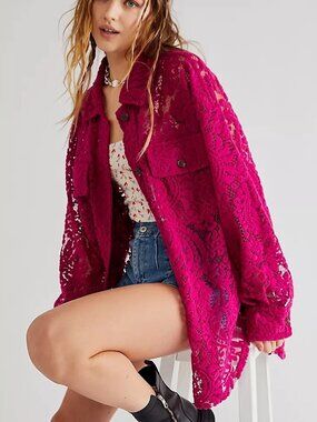 NWT Free People We the Free Women's Ruby Jacket Lace in Raspberry Size Large